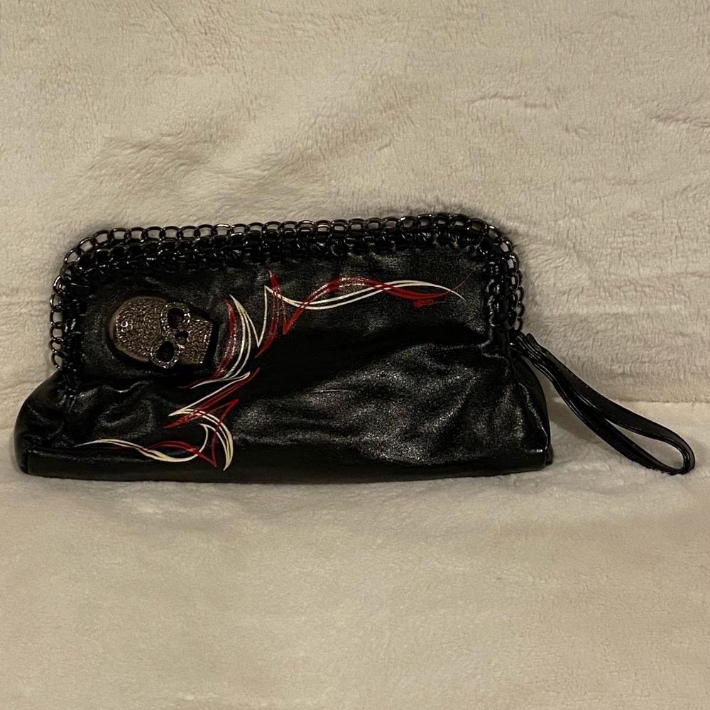 Black clutch- rockabilly, skull, pinstriped. Cute! - Picture 1 of 7